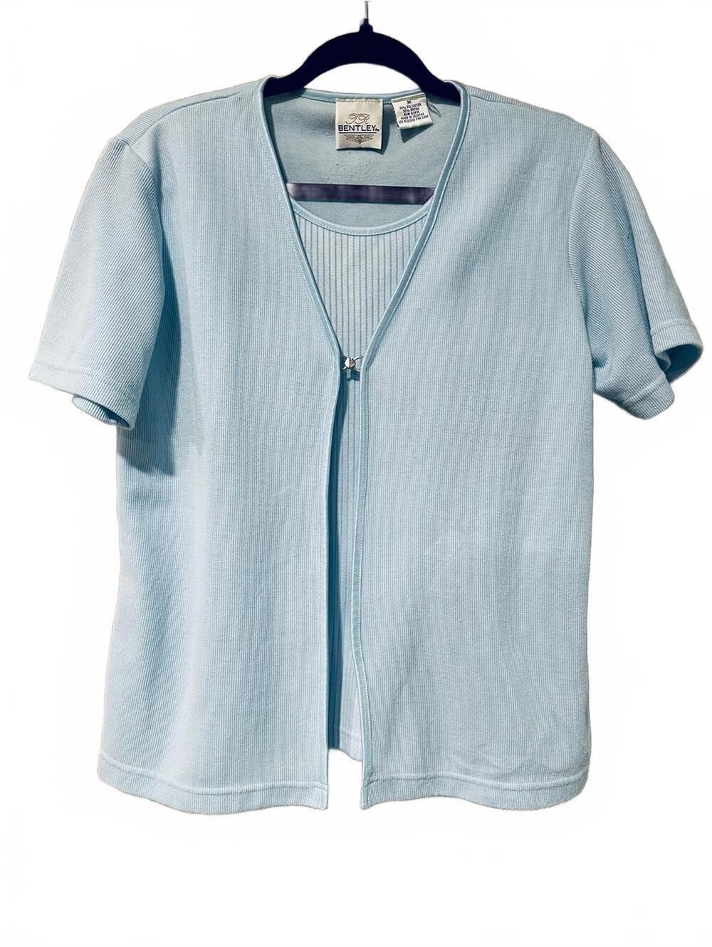Vintage Bentley Light Blue Zip-Front Short Sleeve Cardigan Set